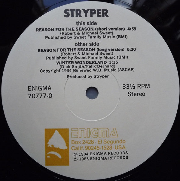Stryper : Reason For The Season (12", Single)