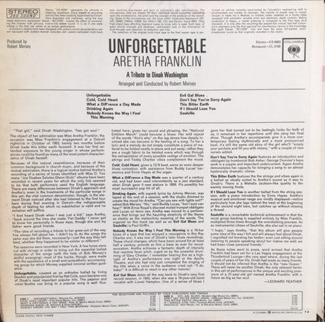 Aretha Franklin : Unforgettable - A Tribute To Dinah Washington (LP, Album, RP, Pit)