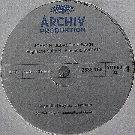 Johann Sebastian Bach, Huguette Dreyfus : Englische Suiten - English Suites - Suites Anglaises Nos. 5-6 BWV 810-811 (LP, Gat)