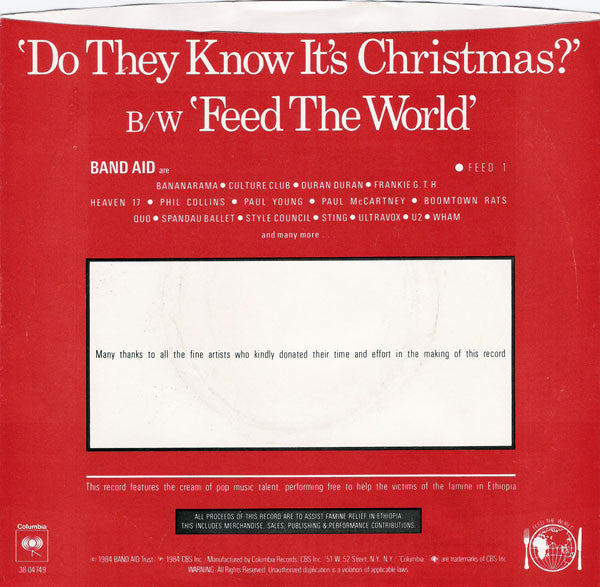 Band Aid : Do They Know It's Christmas? (7", Single, Styrene, Pit)