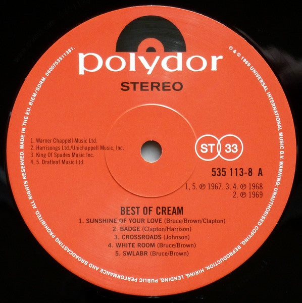 Cream (2) : Best Of Cream (LP, Comp, RE, 180)