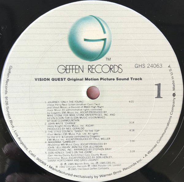 Various : Vision Quest (Original Motion Picture Sound Track) (LP, Comp, Club, Car)