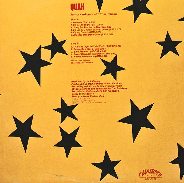 Jorma Kaukonen With Tom Hobson : Quah (LP, Album, Ind)