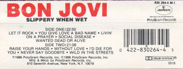 Bon Jovi : Slippery When Wet (Cass, Album)