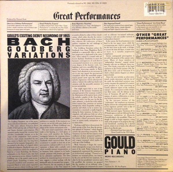 Bach* / Glenn Gould : The Goldberg Variations - Glenn Gould's Debut Recording Of 1955 (LP, Album, RM)