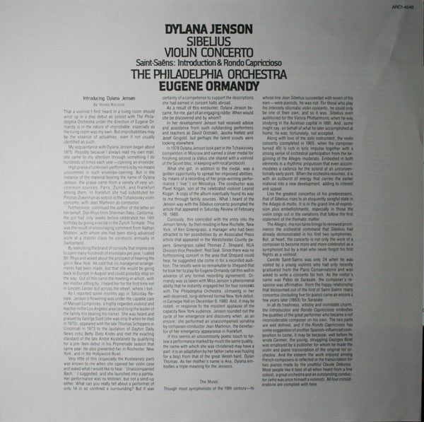 Dylana Jenson, Eugene Ormandy, The Philadelphia Orchestra, Sibelius*, Saint-Saëns* : Violin Concerto / Introduction & Rondo Capriccioso  (LP, Album, RE)