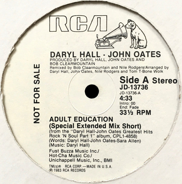 Daryl Hall - John Oates* : Adult Education (12", Promo)