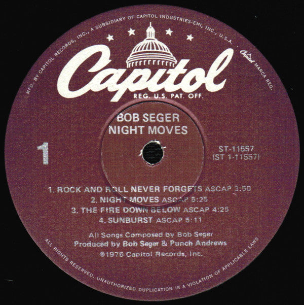 Bob Seger & The Silver Bullet Band* : Night Moves (LP, Album, RE, Win)