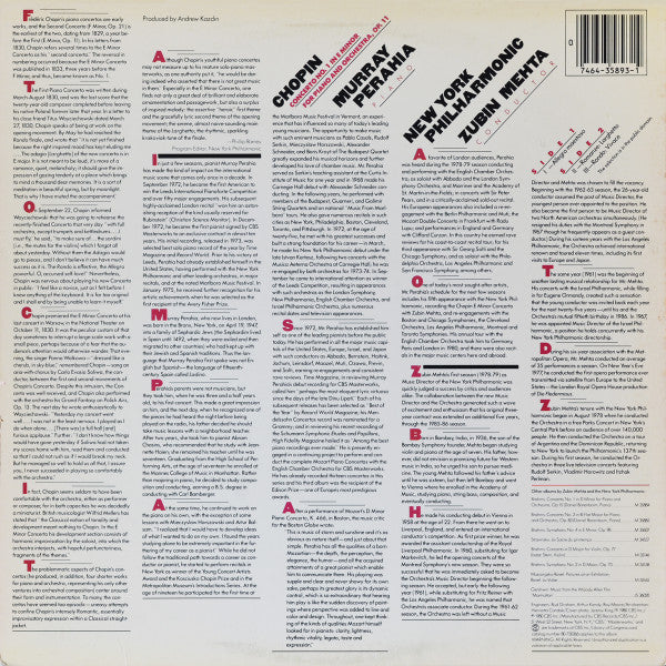 Zubin Mehta, Frédéric Chopin, Murray Perahia, New York Philharmonic : Chopin: Piano Concerto No. 1 (LP, Album)