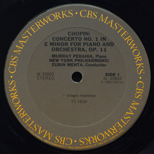 Zubin Mehta, Frédéric Chopin, Murray Perahia, New York Philharmonic : Chopin: Piano Concerto No. 1 (LP, Album)
