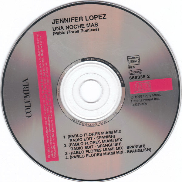 Jennifer Lopez : Una Noche Más (CD, Single)
