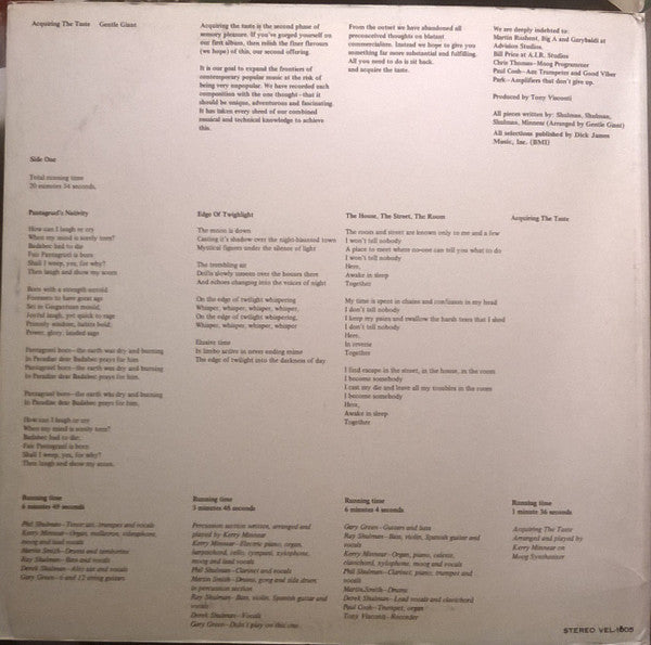 Gentle Giant : Acquiring The Taste (LP, Album, Promo)