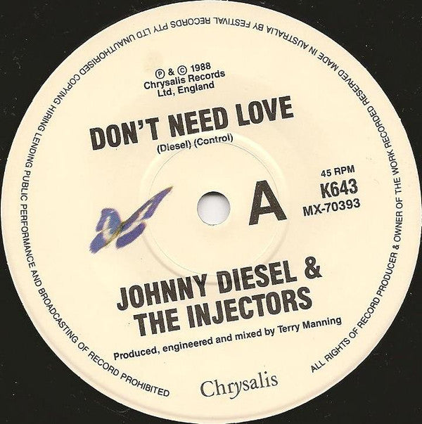 Johnny Diesel & The Injectors : Don't Need Love (7", Single, Ltd)