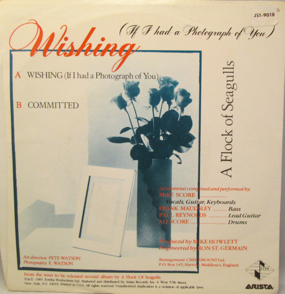 A Flock Of Seagulls : Wishing (If I Had A Photograph Of You) (7", Single)