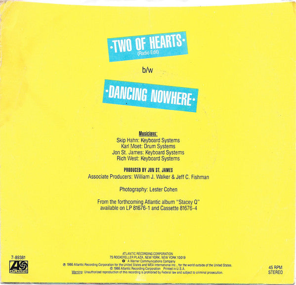 Stacey Q : Two Of Hearts (7", Single)