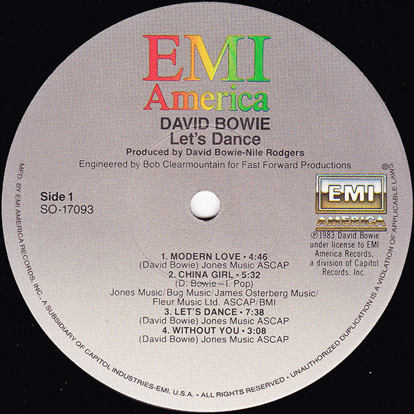 David Bowie : Let's Dance (LP, Album, Jac)