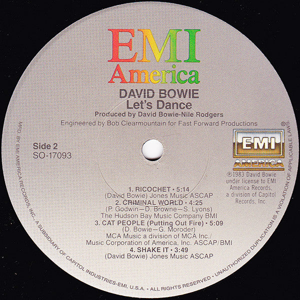 David Bowie : Let's Dance (LP, Album, Jac)