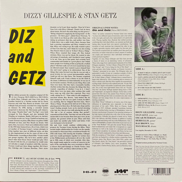 Dizzy Gillespie And Stan Getz : Diz And Getz (LP, Album, RE, 180)