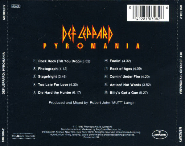 Def Leppard : Pyromania (CD, Album, RP)