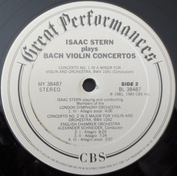 Bach*, Isaac Stern, Itzhak Perlman, Zubin Mehta, New York Philharmonic, Members Of The London Symphony Orchestra, English Chamber Orchestra : Double Violin Concerto & Violin Concertos Nos. 1 & 2 (LP, Comp)