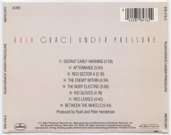 Rush : Grace Under Pressure (CD, Album)