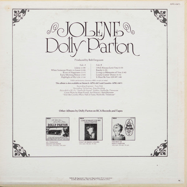 Dolly Parton : Jolene (LP, Album, RE, Ind)