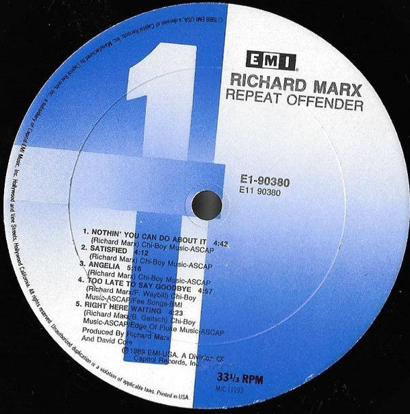 Richard Marx : Repeat Offender (LP, Album, Club, Col)