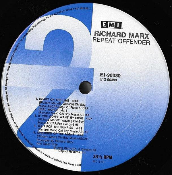 Richard Marx : Repeat Offender (LP, Album, Club, Col)