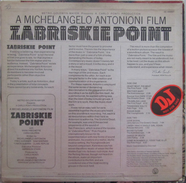 Various : Music From The Motion Picture Sound Track Zabriskie Point (LP, Comp, Promo, Yel)
