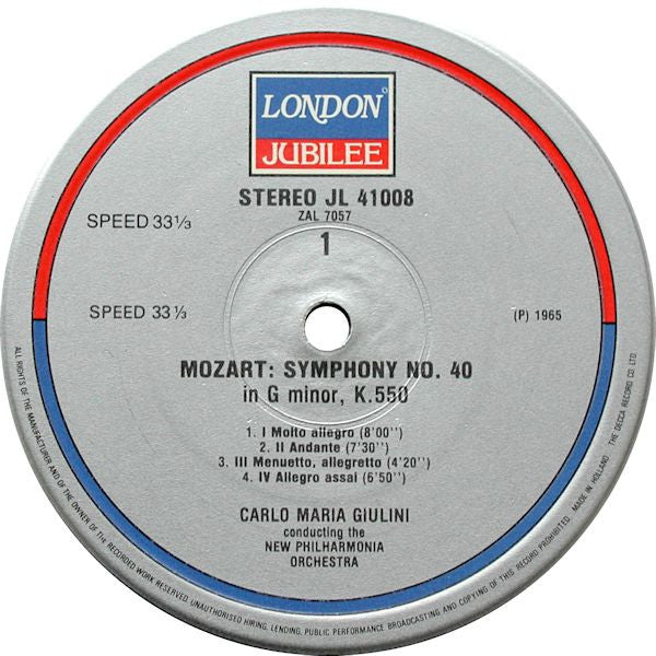 Wolfgang Amadeus Mozart, Carlo Maria Giulini, New Philharmonia Orchestra : Symphony No. 40 In G Minor, K. 550 / Symphony No. 41 In C Major, K. 551 ‘Jupiter’ (LP, RE)