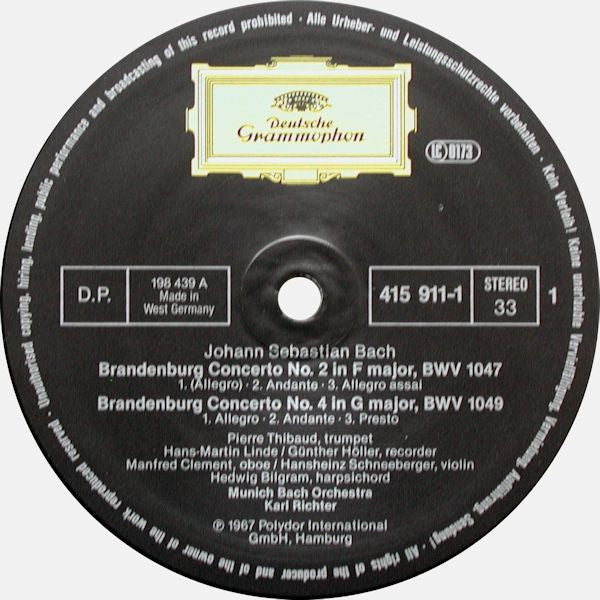Johann Sebastian Bach – Münchener Bach-Orchester, Karl Richter : Brandenburg Concertos Nos. 2, 4 & 5 (LP)