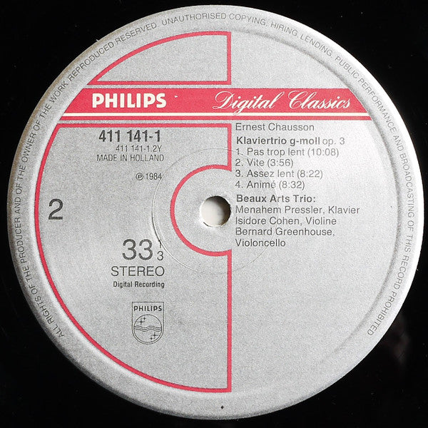 Beaux Arts Trio - Ravel* • Chausson* : Piano Trios • Klaviertrios (LP, Album)