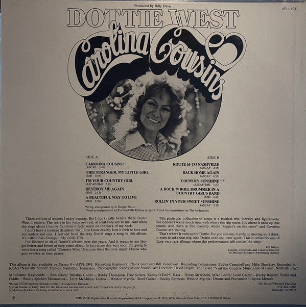 Dottie West : Carolina Cousins (LP, Album)