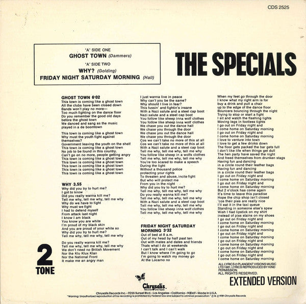 The Specials : Ghost Town / Why? / Friday Night Saturday Morning (12", Pit)