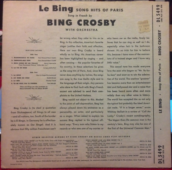 Bing Crosby : Le Bing (10", Album)