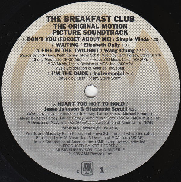 Various : The Breakfast Club (Original Motion Picture Soundtrack) (LP, Album)