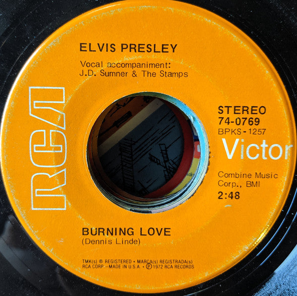 Elvis* : Burning Love / It's A Matter Of Time (7", Single, Ind)