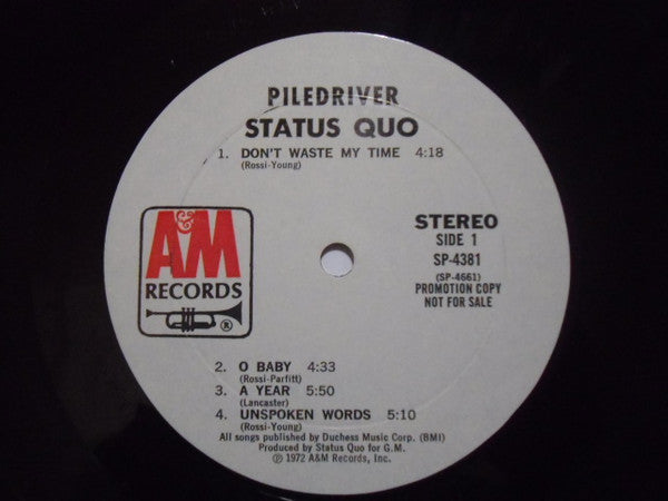 Status Quo : Piledriver (LP, Album, Promo, Mon)