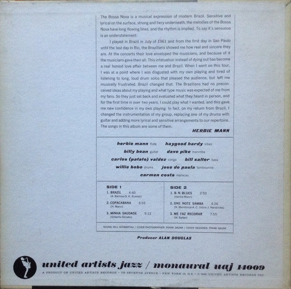 Herbie Mann : Brazil, Bossa Nova & Blues (LP, Album, Mono)