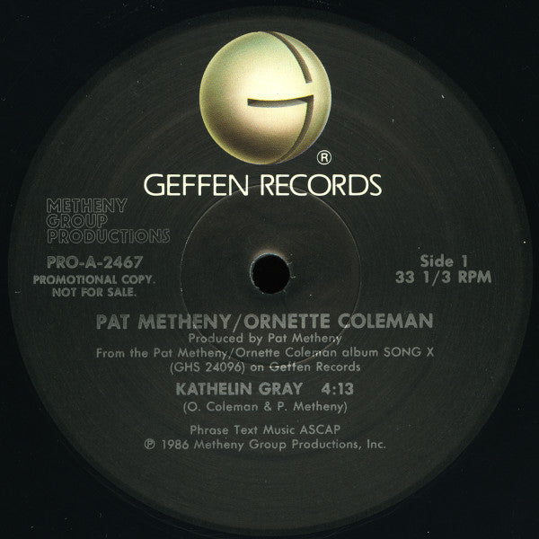 Pat Metheny / Ornette Coleman : "Kathelin Gray" / "Mob Job" (12", Single, Promo)