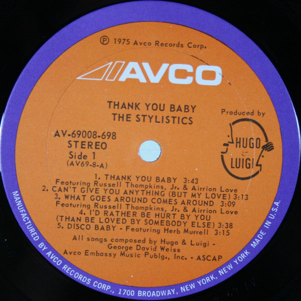 The Stylistics : Thank You Baby (LP, Album, PRC)