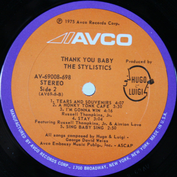 The Stylistics : Thank You Baby (LP, Album, PRC)
