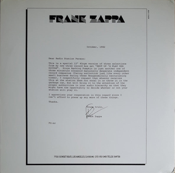 Frank Zappa : Shut Up 'N Play Yer Guitar Sampler (12", Promo, Smplr)