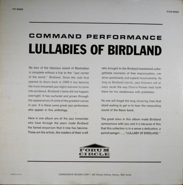 Various : Lullabies Of Birdland Command Performance (LP, Album, Comp)