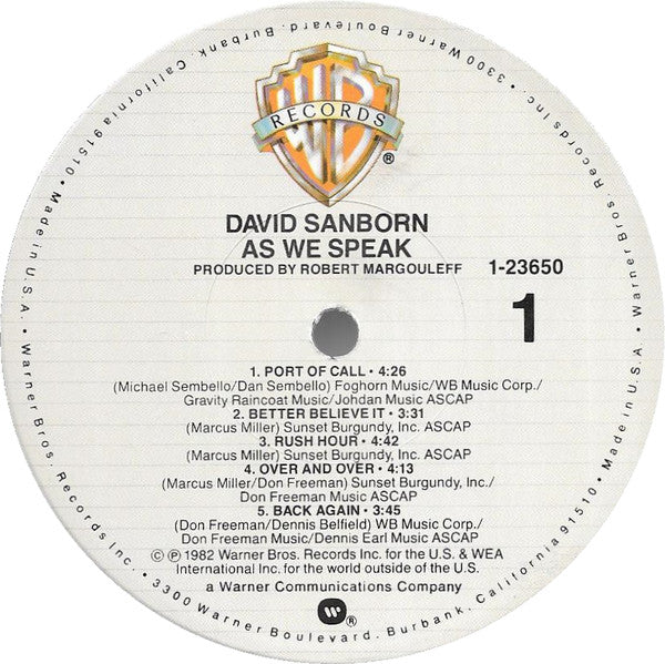 David Sanborn : As We Speak (LP, Album, Rim)