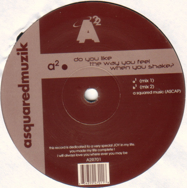 A² : Do You Like The Way You Feel When You Shake? (12")