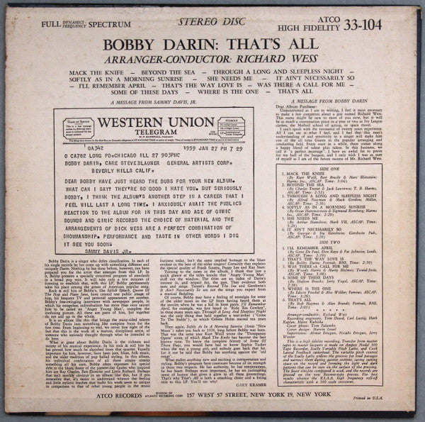 Bobby Darin : That's All (LP, Album)