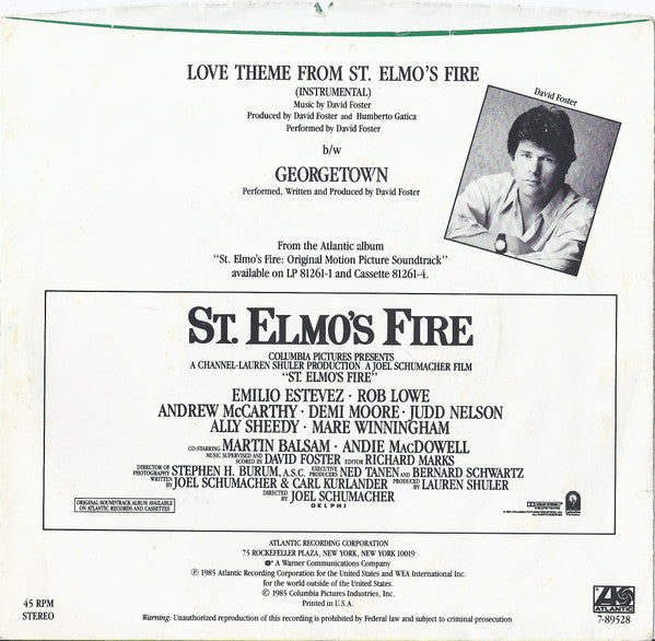 David Foster : Love Theme From St. Elmo's Fire (7", Single, SP )
