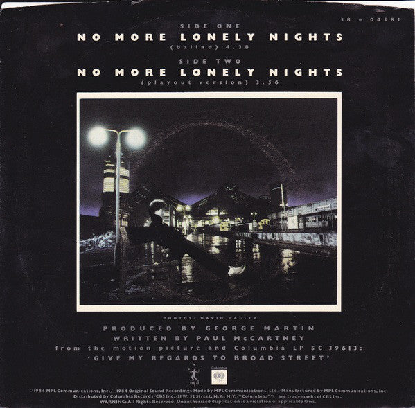 Paul McCartney : No More Lonely Nights (7", Single, Pit)