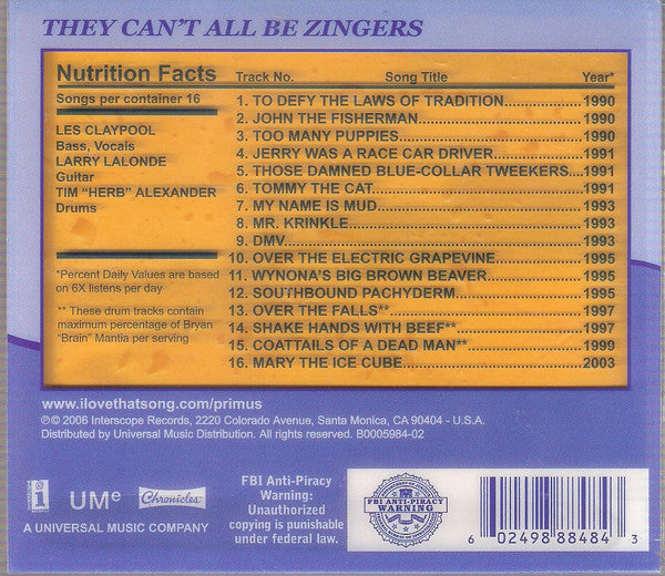 Primus : They Can't All Be Zingers (CD, Comp, RP, O-C)